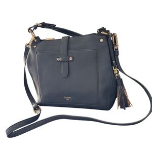 Dune London Black Leather Crossbody with Tassel Accent